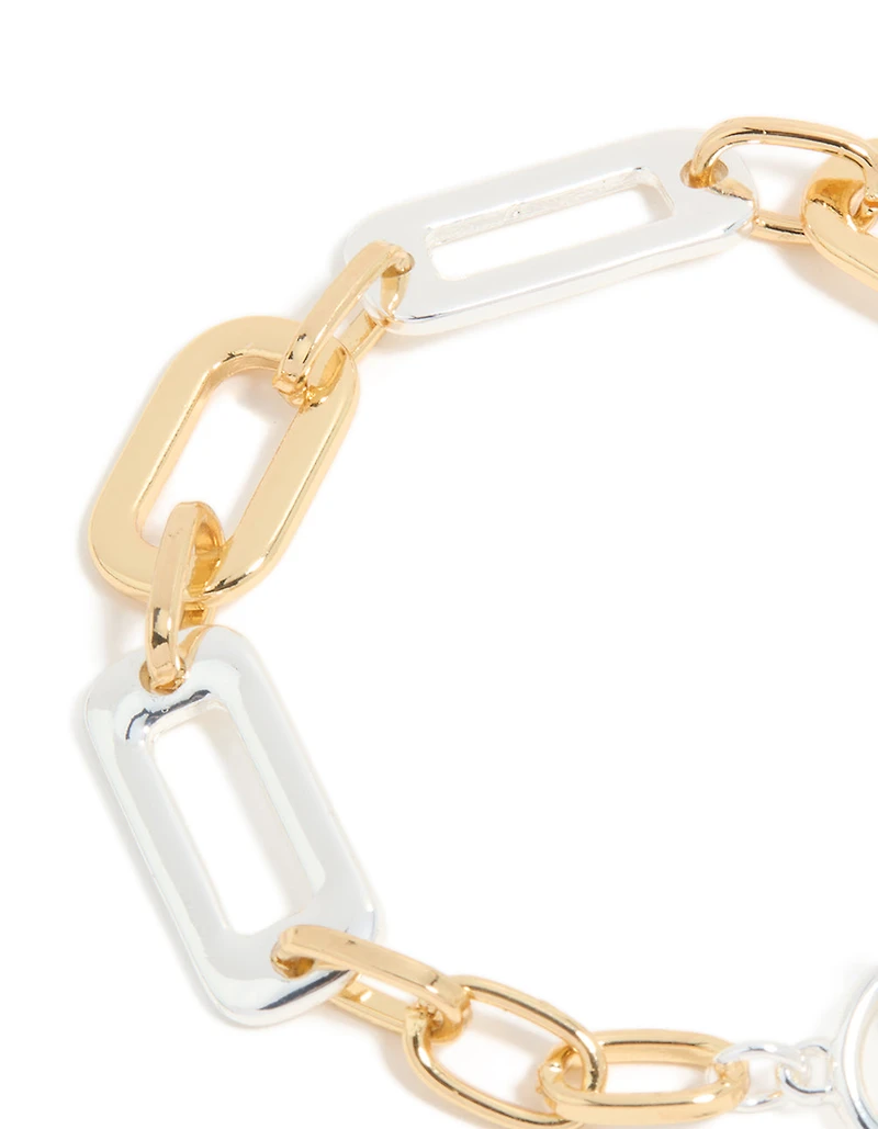 Mixed Metal Plated Link Chain T & O Bracelet