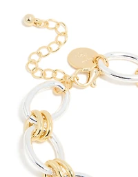 Mixed Metal Plated Oval Multi Link Chain Bracelet