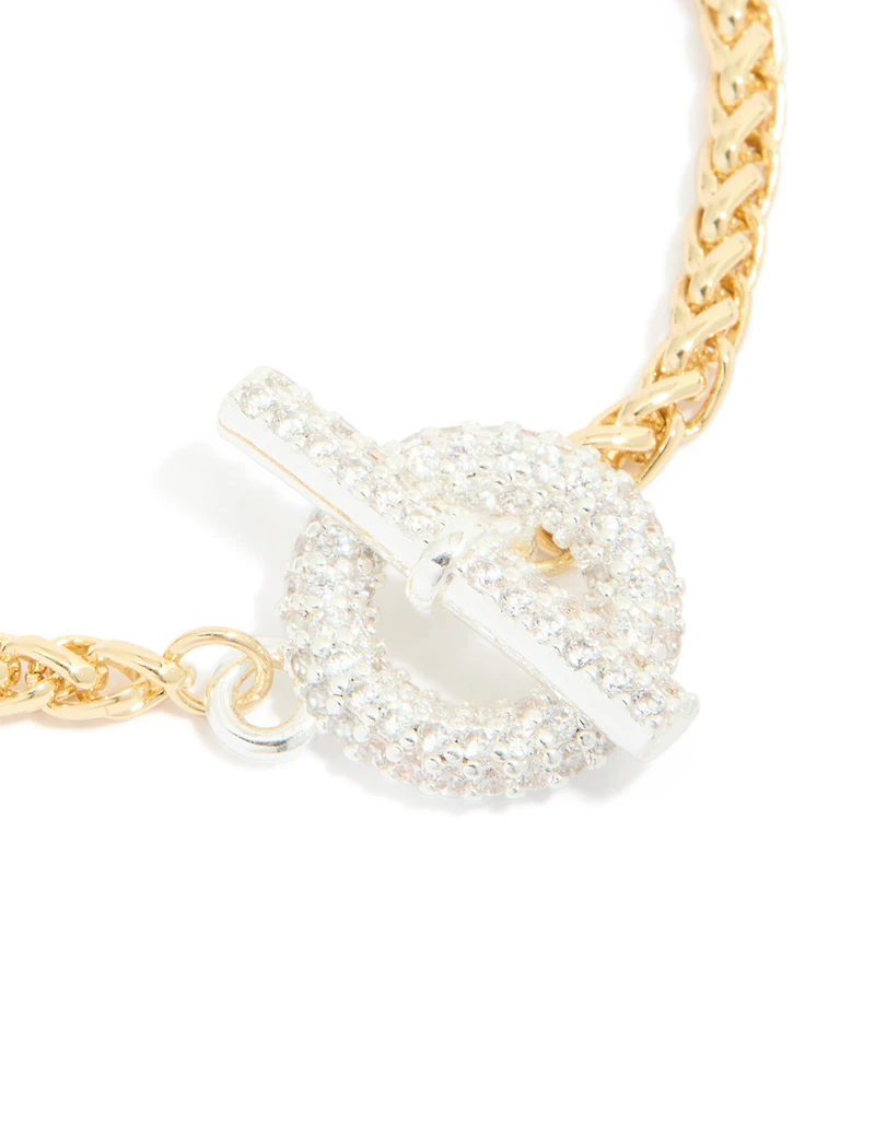 Mixed Metal Plated Cubic Zirconia T & O Chain Bracelet