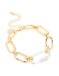 Mixed Metal Plated Diamante Carabiner Chain Bracelet