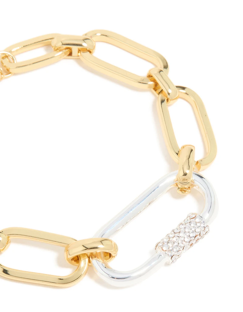 Mixed Metal Plated Diamante Carabiner Chain Bracelet