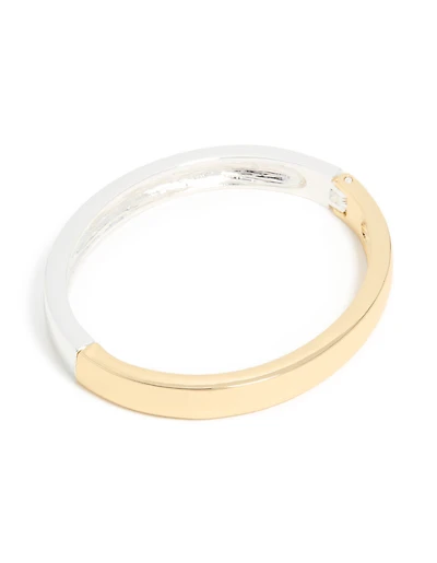 Mixed Metal Plated Half Flat Hinged Bangle