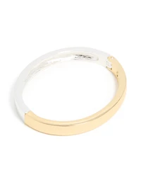 Mixed Metal Plated Half Flat Hinged Bangle