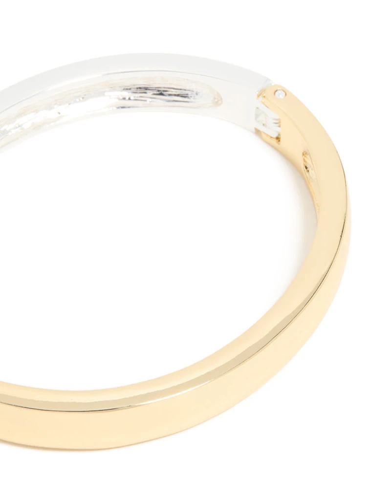 Mixed Metal Plated Half Flat Hinged Bangle