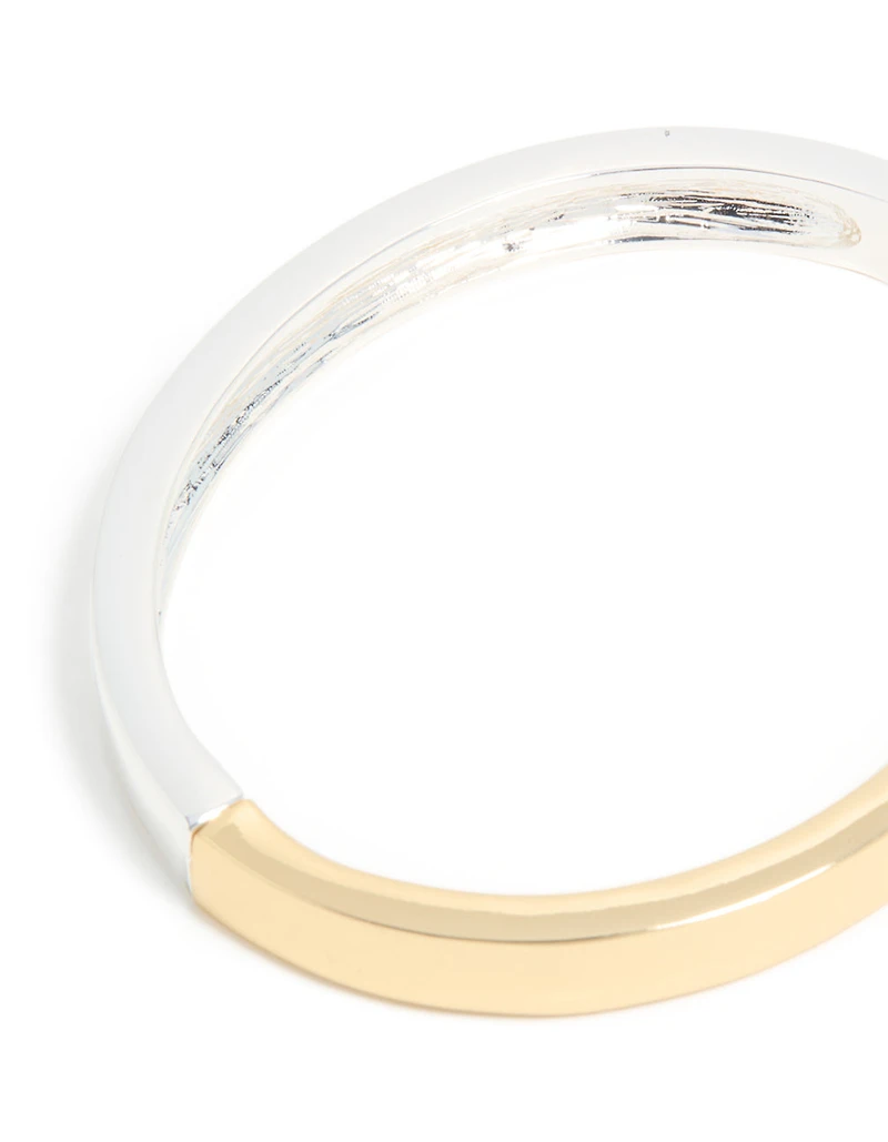 Mixed Metal Plated Half Flat Hinged Bangle