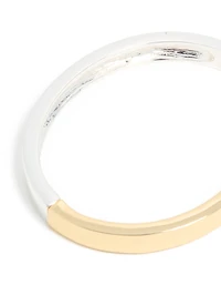 Mixed Metal Plated Half Flat Hinged Bangle