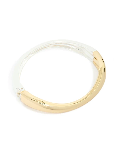 Mixed Metal Plated Half Curved Hinged Bangle