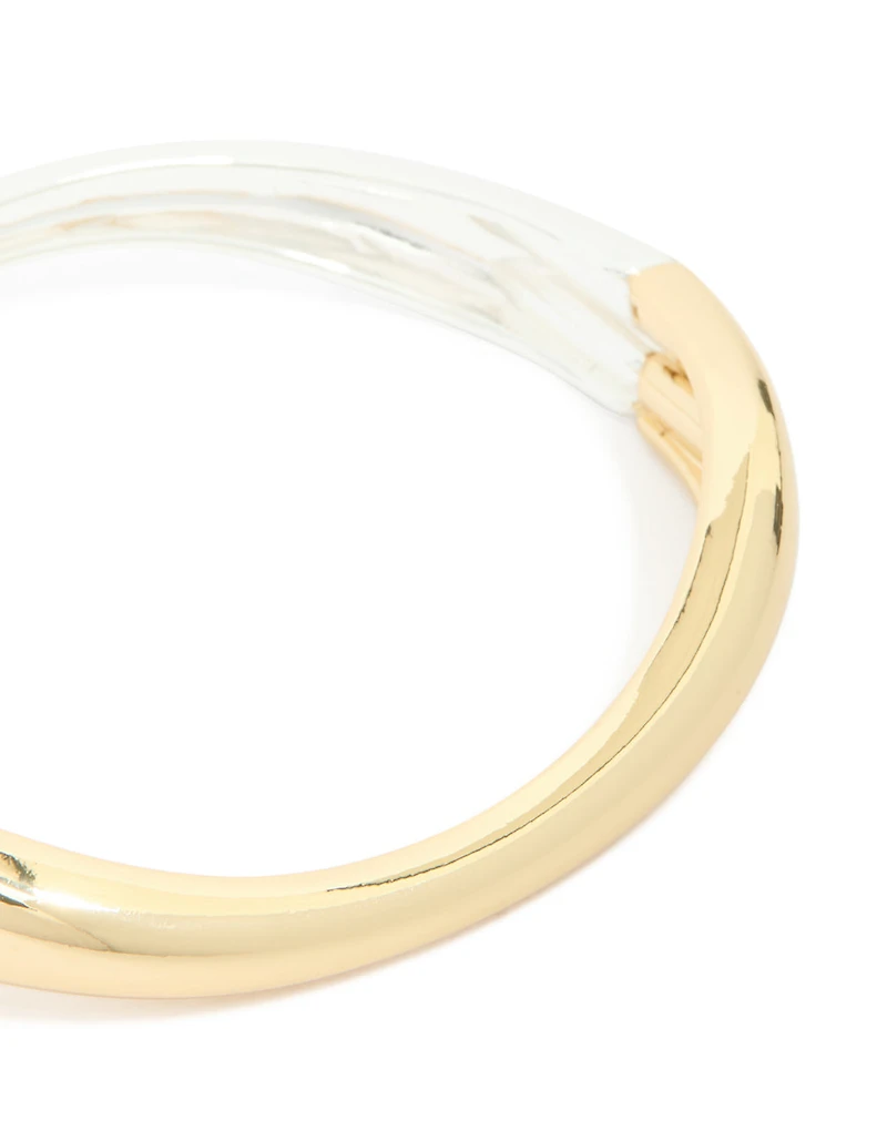 Mixed Metal Plated Half Curved Hinged Bangle