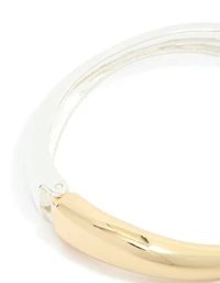 Mixed Metal Plated Half Curved Hinged Bangle
