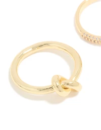 Gold Plated Cubic Zirconia & Smooth Knotted Rings 2-Pack