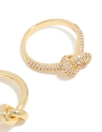 Gold Plated Cubic Zirconia & Smooth Knotted Rings 2-Pack