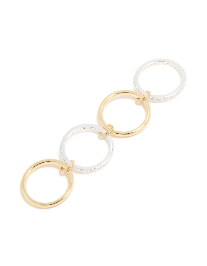 Mixed Metal Plated Cubic Zirconia Pavé Linked Ring Set