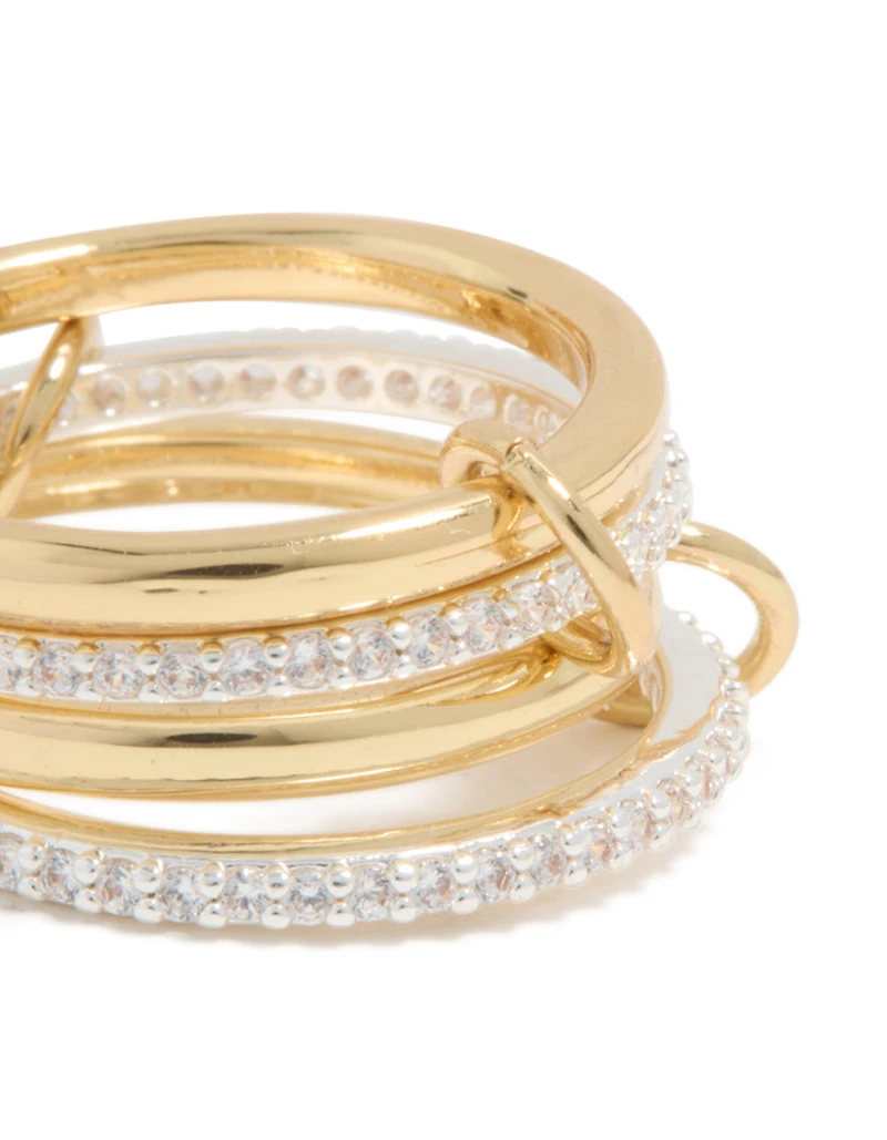 Mixed Metal Plated Cubic Zirconia Pavé Linked Ring Set