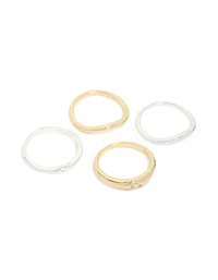 Mixed Metal Plated Cubic Zirconia Thin Wavy Rings 4-Pack