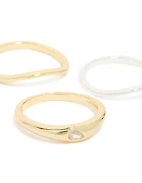 Mixed Metal Plated Cubic Zirconia Thin Wavy Rings 4-Pack