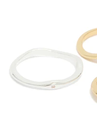 Mixed Metal Plated Cubic Zirconia Thin Wavy Rings 4-Pack