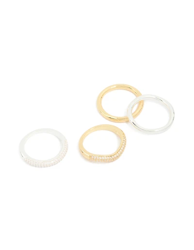 Paquet de 4 anneaux cubiques en zircone cubique plaqués métal mixte
