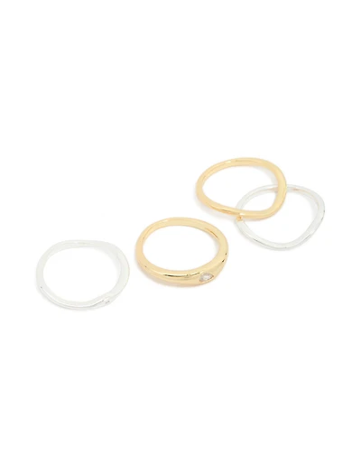 Mixed Metal Plated Cubic Zirconia Thin Wavy Ring 4-Pack