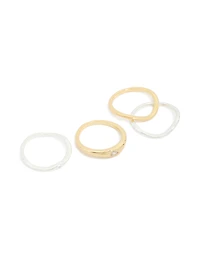 Mixed Metal Plated Cubic Zirconia Thin Wavy Ring 4-Pack