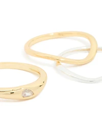 Mixed Metal Plated Cubic Zirconia Thin Wavy Ring 4-Pack