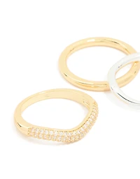 Mixed Metal Plated Cubic Zirconia Thin Rings 4-Pack