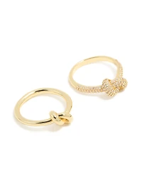 Gold Plated Cubic Zirconia & Smooth Knotted Rings 2-Pack