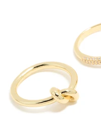 Gold Plated Cubic Zirconia & Smooth Knotted Rings 2-Pack