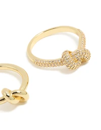 Gold Plated Cubic Zirconia & Smooth Knotted Rings 2-Pack