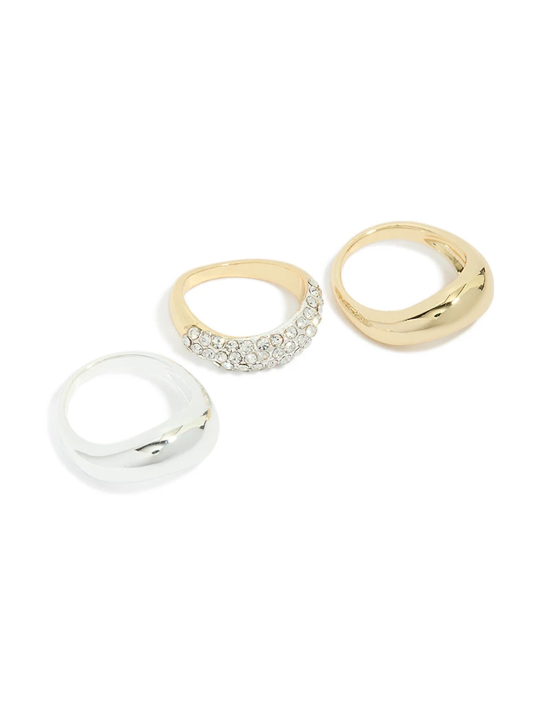 Bagues Diamante plaquées métaux et bagues Wonky Wave Diamante 3-pack