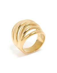 Waterproof Gold Plated Stainless Steel Bold Stacked Line Ring