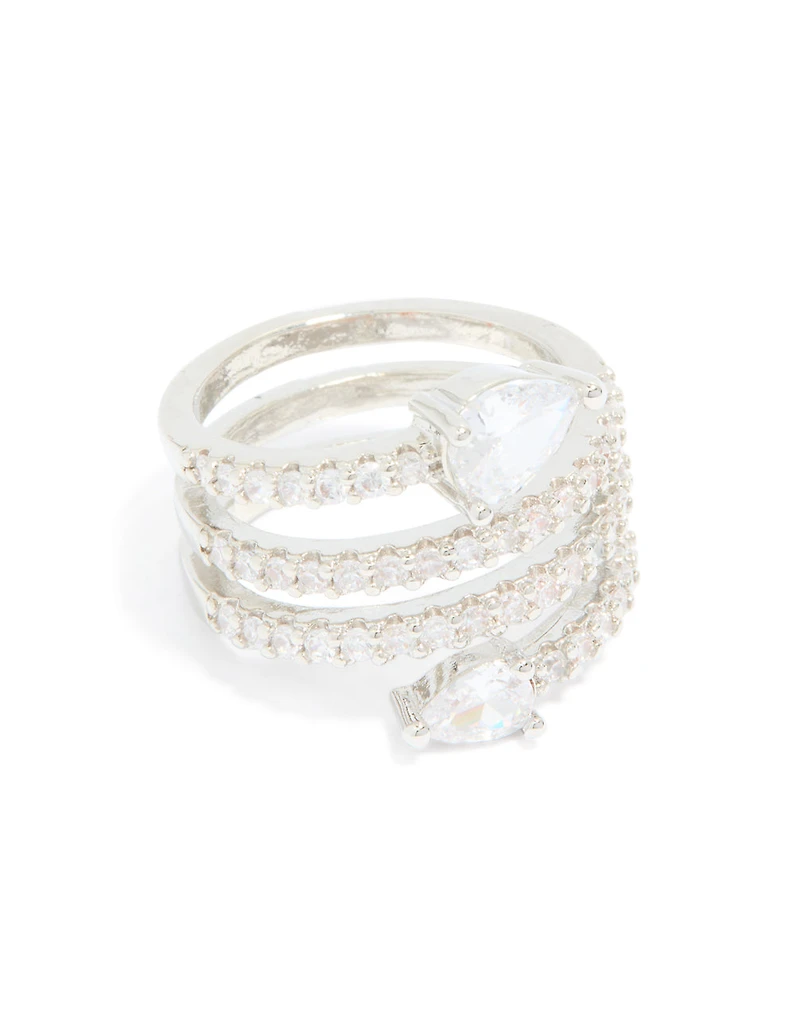 Silver Cubic Zirconia Wrapped Around Arrow Layered Ring