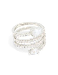 Silver Cubic Zirconia Wrapped Around Arrow Layered Ring