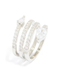 Silver Cubic Zirconia Wrapped Around Arrow Layered Ring