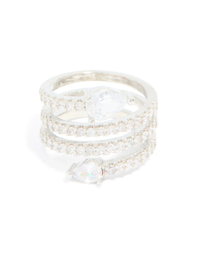 Silver Cubic Zirconia Wrapped Around Arrow Layered Ring