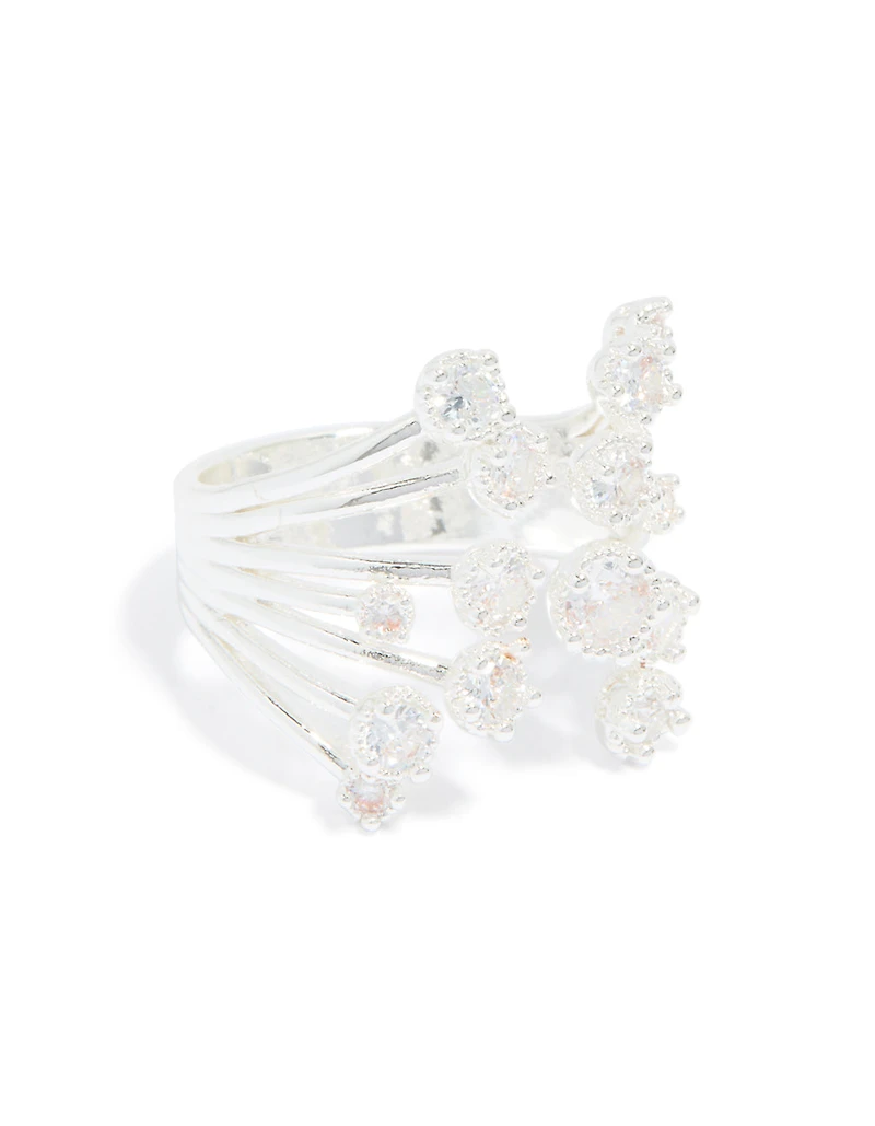 Silver Plated Multi Cubic Zirconia Open Layered Ring