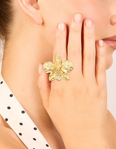 Gold Plated Large Molten Flower Ring