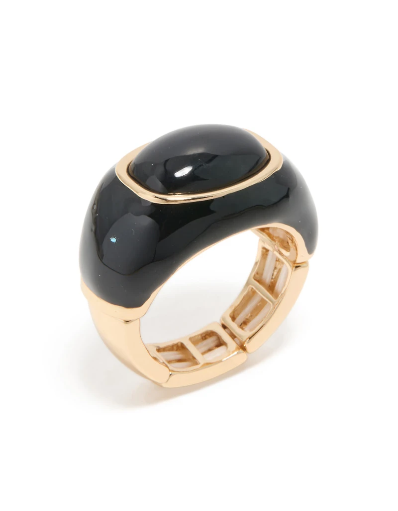 Gold & Black Modern Lined Oval Ring