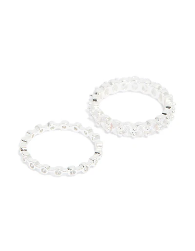 Silver Plated Dainty Cubic Zirconia Stacking Rings 2-Pack