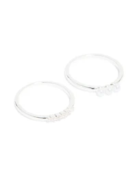 Silver Plated Cubic Zirconia & Fine Pearl Stacking Rings 2-Pack