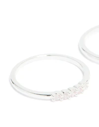 Silver Plated Cubic Zirconia & Fine Pearl Stacking Rings 2-Pack
