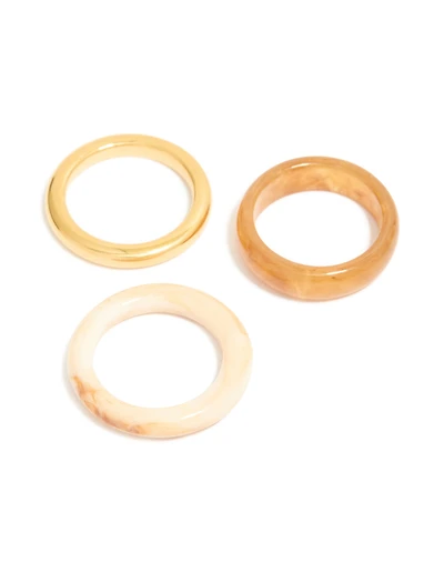 Waterproof Gold Plated Stainless Steel & Marbled Stacking Rings 3-Pack