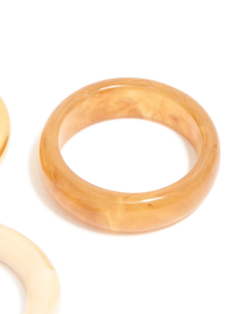 Waterproof Gold Plated Stainless Steel & Marbled Stacking Rings 3-Pack