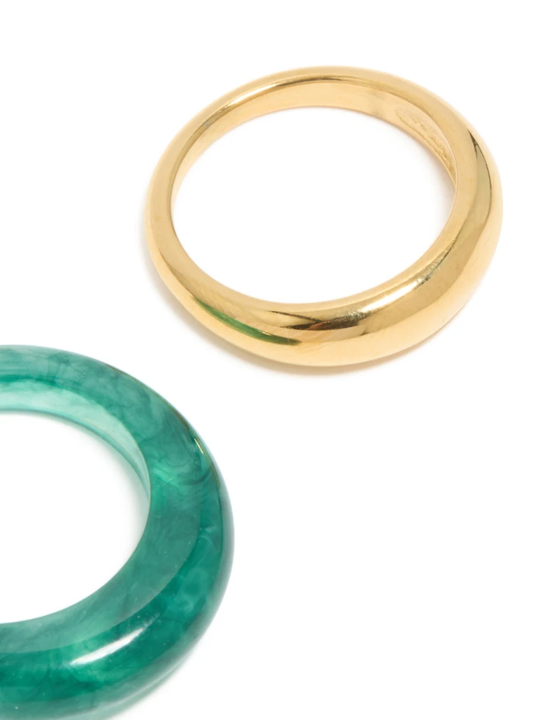 Bagues empilables fines et modernes en acier inoxydable plaqué or turquoise, étanches (lot de 2)