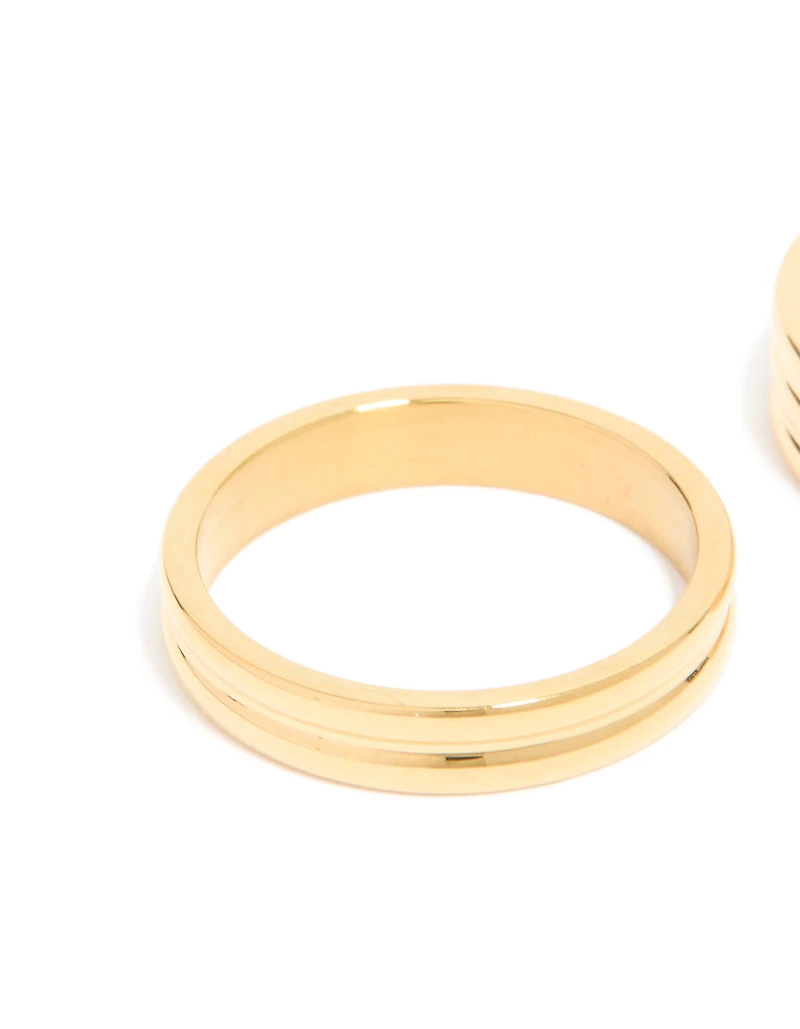 Waterproof Gold Plated Stainless Steel Simple Band Stacking Rings 2-Pack