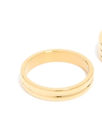 Waterproof Gold Plated Stainless Steel Simple Band Stacking Rings 2-Pack