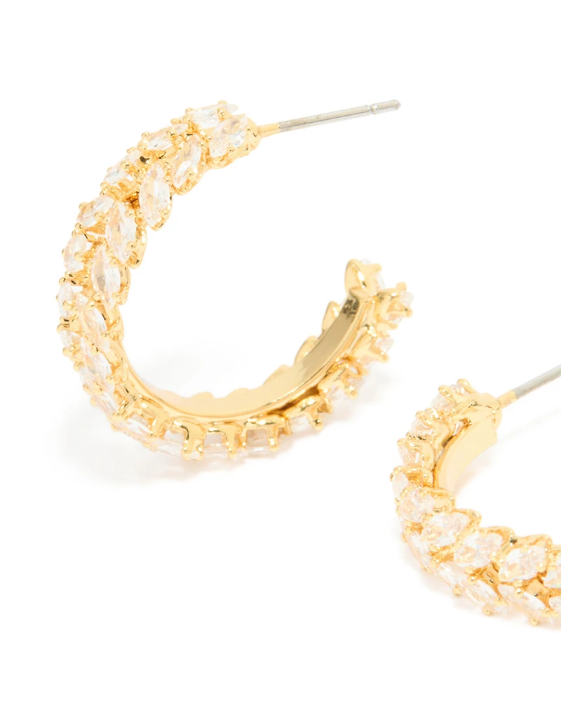 Gold Plated Cubic Zirconia Medium Leaf Hoop Earrings