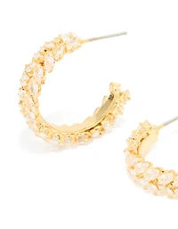 Gold Plated Cubic Zirconia Medium Leaf Hoop Earrings