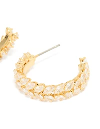 Gold Plated Cubic Zirconia Medium Leaf Hoop Earrings