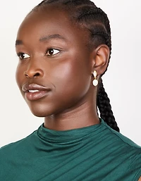 Gold Plated Cubic Zirconia & Freshwater Pearl Oval Drop Earrings