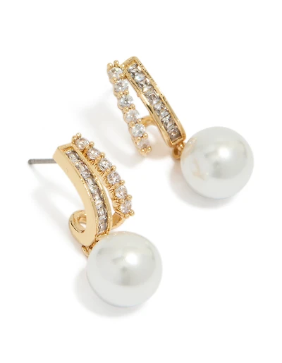 Gold Plated Cubic Zirconia Illusion Pearl Drop Earrings
